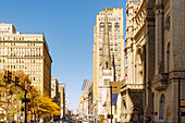  Broad Street with The Masonic Temple and United Methodist Church in Center City Philadelphia in the Parkway Museums District in Philadelphia, Pennsylvania, USA 