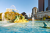  Swann Memorial Fountain on Logan Square overlooking City Hall in the Parkway Museums District in Philadelphia, Pennsylvania, USA 