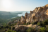 Bizarre Granitfelsen, Roccia dell Orso, Sonnenuntergang, Capo d'Orso, Palau, Costa Smeralda, Sardinien, Italien