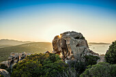 Bizarre Granitfelsen, Roccia dell Orso, Sonnenuntergang, Capo d'Orso, Palau, Costa Smeralda, Sardinien, Italien