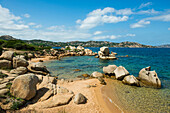  Beach and bizarre granite rocks, Spiaggia del Faraglione, Palau, Costa Smeralda, Sardinia, Italy 