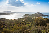  Panorama, coast and mountains, Capo Spartivento, south coast, Sardinia, Italy 