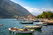  Small harbor and boats in the Bay of Kotor, city in Montenegro, promenade, Adriatic, sea, coast, Adriatic coast, Montenegro 