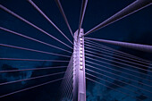  Landmark Millennium Bridge Podgorica at night, capital of Montenegro, cable-stayed bridge over the Moraca River, Montenegro 