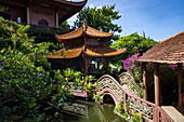  Bridge over pond at the temples of Nui Sam on Mount Sam, Nui Sam, Chau Doc, An Giang, Vietnam, Asia 