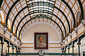  Portrait of former President Ho Chi Minh in the historic post office building, Ho Chi Minh City, Vietnam, Asia 