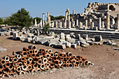 Ruins of buildings in the ancient city of Ephesus, a UNESCO World Heritage Site. Ephesus Archaeological Site, Izmir Province, Turkey.