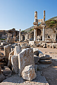 Ruins of buildings in the ancient city of Ephesus, a UNESCO World Heritage Site. Ephesus Archaeological Site, Izmir Province, Turkey.