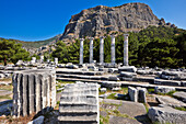 Ruins of the Temple of Athena in Priene, an ancient Greek city of Ionia. Aydin Province, Turkey.