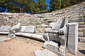 Ruins of the Theatre in Priene, an ancient Greek city of Ionia. Aydin Province, Turkey.