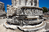 Carved pillar base in the Temple of Apollo at Didyma. Didim, Aydin Province, Turkey.