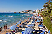 Elevated view of the Ladies Beach in Kusadasi, Aydin Province, Turkey.