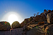  Typical rocks in the sunset, Twyfelfontein, Kunene, Damaraland, Namibia, Africa 