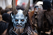  Detailed view of Percht costume at the Krampus run in Munich, Bavaria, Germany, Europe 