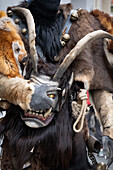  Detailed view of Percht costume at the Krampus run in Munich, Bavaria, Germany, Europe 