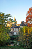 Eure river bank with the Cathedral in the background, Eure-et-Loir department, Centre-Val de Loire region, France, Europe