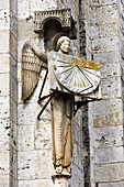 Sundial worn by an angel carved at the west corner of the south side of the cathedral, City of Chartres, Eure-et-Loir department, Centre-Val-de-Loire region, France, Europe