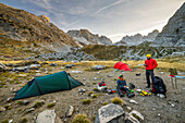  Camping in the high valley of Buni i Jezerces, Prokletije mountains, Albania, Europe 