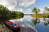  Lake in Glaskogen Nature Reserve, Canoe, Värmland County, Sweden 