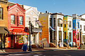  Colorful houses on Wisconsin Street in the Georgetown neighborhood of Washington DC, District of Columbia, USA 