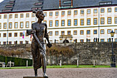  Bronze sculpture of Duchess Luise Dorothea of Saxe-Gotha-Altenburg in front of Friedenstein Castle in Gotha, Thuringia, Germany  