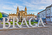 Carlos Amarante square with 18th century Sao Marcos Church in the background, Braga, Minho Province, Portugal