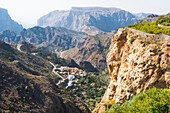 Terraced fields of the Perched villages (Al Ain, Al Agur) of Jabal Al Akhdar (Green Mountains) around the Sayq plateau, Sultanate of Oman, Arabian Peninsula, Middle East