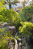 Irrigation canal above Wakan village in the Western Hajar Mountains, South Batinah Governorate in the border with Al Dakhiliyah Governorate through Al Hajar mountain range. Sultanate of Oman, Arabian Peninsula, Middle East