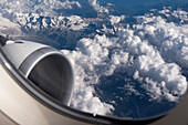 airplane flying over summits of Alps, Europe