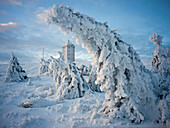  The Brocken weather station on the Brocken summit, Brocken, Harz, National Park, Schierke, Wernigerode, winter, frost, ice, Harz district, Saxony-Anhalt, East Germany, Central Germany, Germany, Europe 