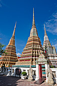 Exterior view of the Phra Maha Chedi Si Rajakarn, The Great Pagodas of Four Kings at Wat Pho Temple in Bangkok, Thailand.