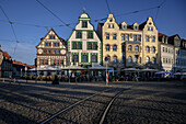 Historische Gebäude am Domplatz, Erfurt, Landeshauptstadt, Freistaat Thüringen, Deutschland, Europa