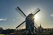  Windmill of the inhabited former fortress Bourtange, Groningen, Netherlands  