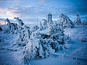 The Brocken weather station on the Brocken summit, Brocken, Harz, National Park, Schierke, Wernigerode, winter, frost, ice, Harz district, Saxony-Anhalt, East Germany, Central Germany, Germany, Europe 