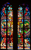 Beautiful Window Inside the Cathedral in Old Town Medieval in a Sunny Summer Day in Fribourg, Canton Fribourg, Switzerland.