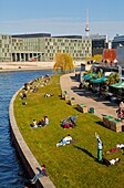 Spree river, Building of the Ministry for Education and Research, Berlin, Germany.