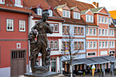  Bronze sculptures of Gotha virtues on the balustrade of the horse trough at the main market, Gotha, Thuringia, Germany  