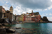 Cloudy View of Buildings in Vernazza, Cinque Terre, Italy