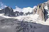 Blick auf das Gletschermeer am Mont-Blanc, Panorama-Gondel, Mer de Glace, Vallee Blanche, Chamonix Mont Blanc, Haute Savoie, Frankreich