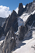 Blick auf das Gletschermeer am Mont-Blanc, Panorama-Gondel, Mer de Glace, Vallee Blanche, Chamonix Mont Blanc, Haute Savoie, Frankreich