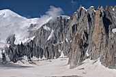 Blick auf das Gletschermeer am Mont-Blanc, Panorama-Gondel, Mer de Glace, Vallee Blanche, Chamonix Mont Blanc, Haute Savoie, Frankreich