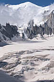 Blick auf das Gletschermeer am Mont-Blanc, Panorama-Gondel, Mer de Glace, Vallee Blanche, Chamonix Mont Blanc, Haute Savoie, Frankreich