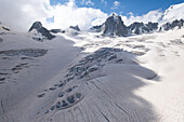 Blick auf das Gletschermeer am Mont-Blanc, Panorama-Gondel, Mer de Glace, Vallee Blanche, Chamonix Mont Blanc, Haute Savoie, Frankreich