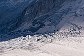 Blick auf das Gletschermeer am Mont-Blanc, Panorama-Gondel, Mer de Glace, Vallee Blanche, Chamonix Mont Blanc, Haute Savoie, Frankreich