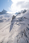 Blick auf das Gletschermeer am Mont-Blanc, Panorama-Gondel, Mer de Glace, Vallee Blanche, Chamonix Mont Blanc, Haute Savoie, Frankreich