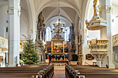  Interior of the Herderkirche with the altarpiece Christ on the Cross by Lucas Cranach in Weimar, Thuringia, Germany, Europe 