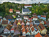 Luftaufnahme von Waischenfeld mit Fachwerkhäusern, Waischenfeld, Fränkische Schweiz, Franken, Bayern, Deutschland