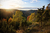  Autumnal sunset with a view of the &quot;Little Lautertal&quot; near Blaustein, Alb-Donau-Kreis, Swabian Alb, Baden-Württemberg, Germany, Europe 