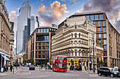City of London Financial District, Bloomberg Building, Albert Buildings, Cannon St with Queen Vitoria St, London, England, UK