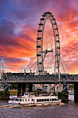 The London Millennium Wheel, Waterloo Bridge, South Bank, Thames river, London, England, UK\n